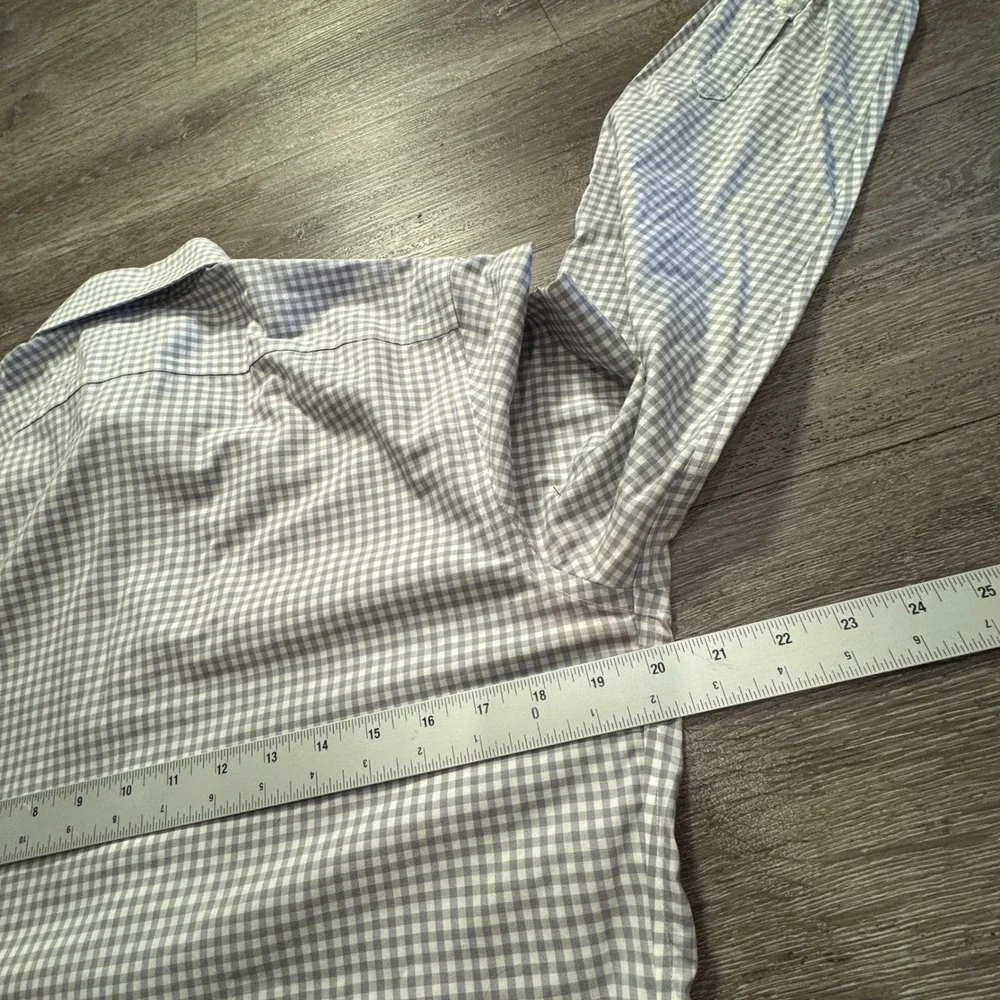 Banana Republic Shirt Mens M Gray Gingham Cotton Stretch Non-Iron Grant Fit LS